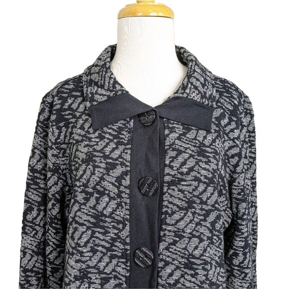 NEW Habitat Jacket Blazer Medium Black Gray Knit Abstract Button Front Lagenlook - Picture 4 of 14